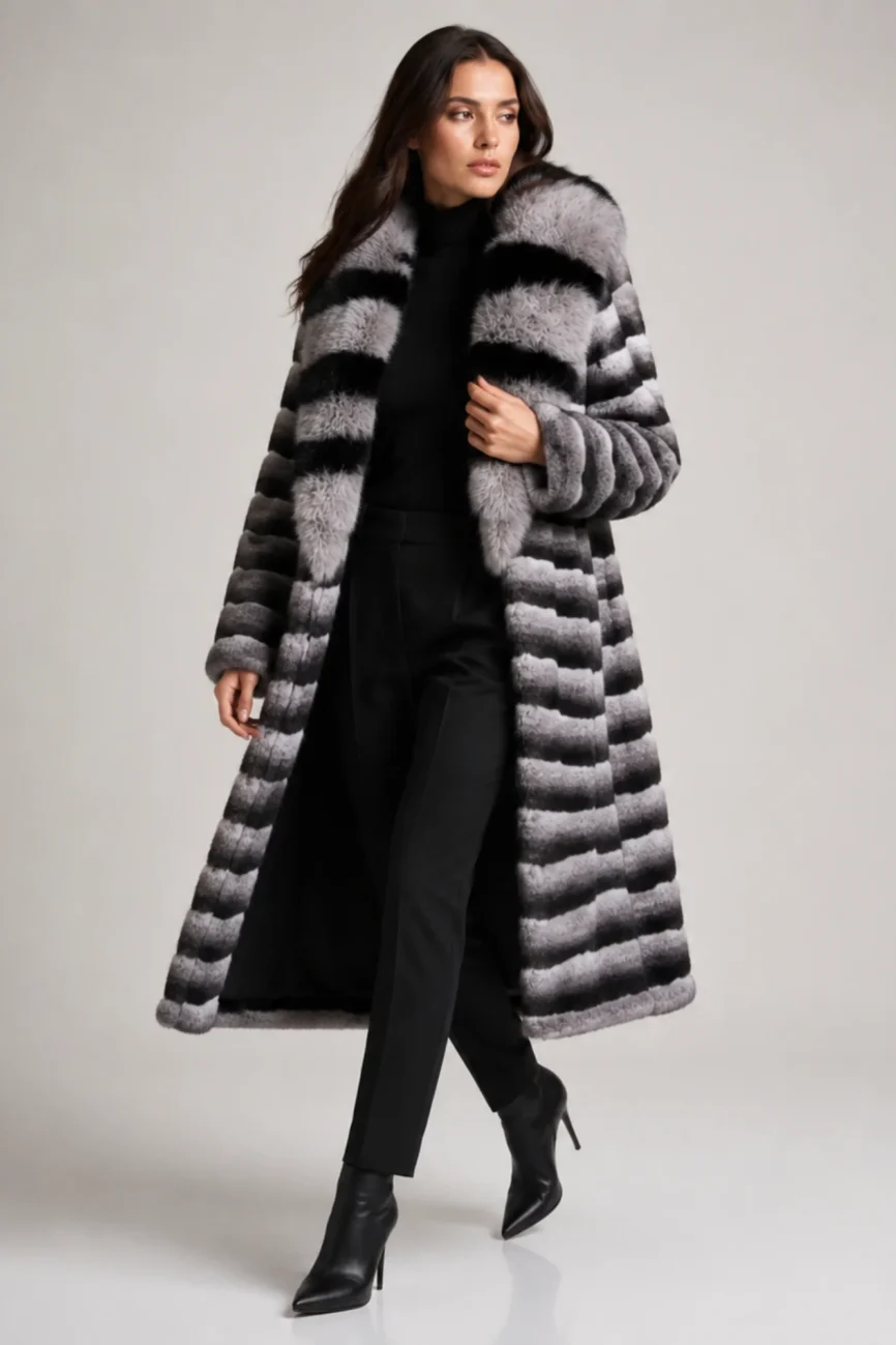 striped unisex faux fur coat