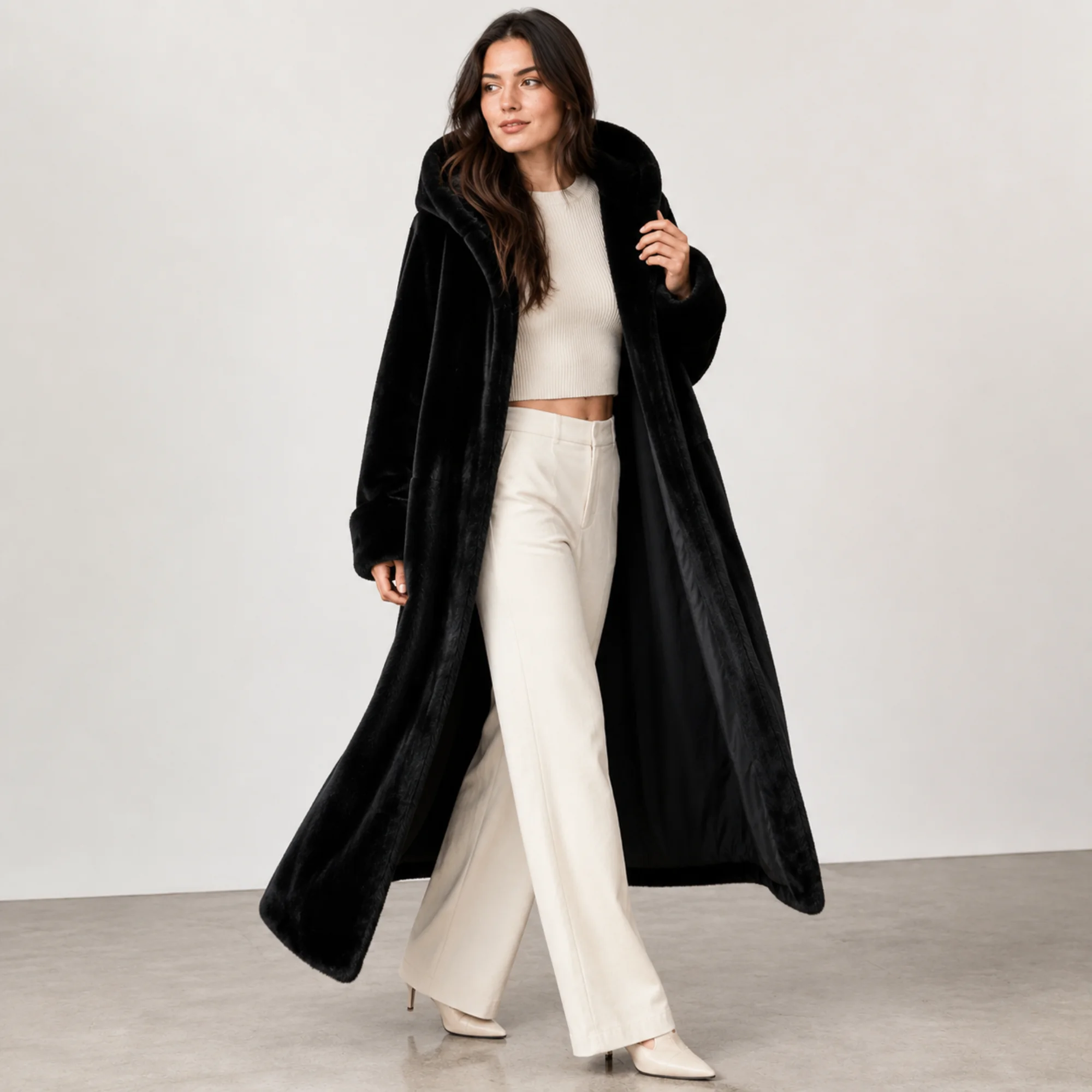 Hooded Faux Fur Jacket