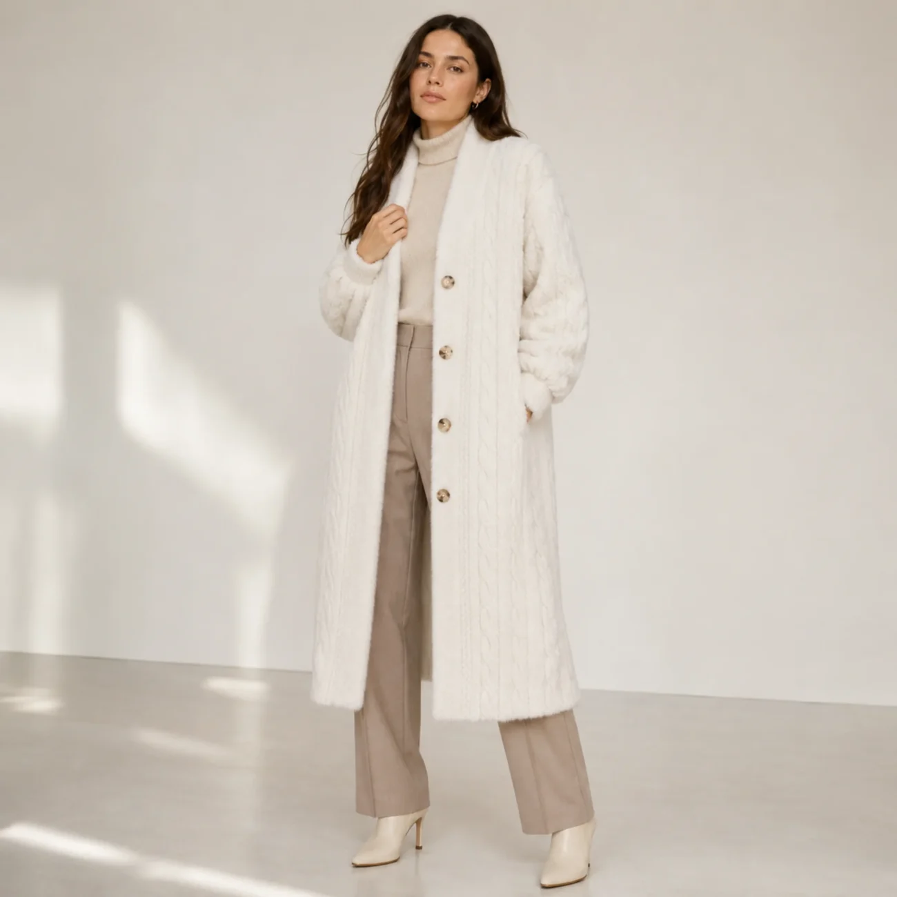 Faux Fur Cardigan for Women - Long V-Neck Winter Style