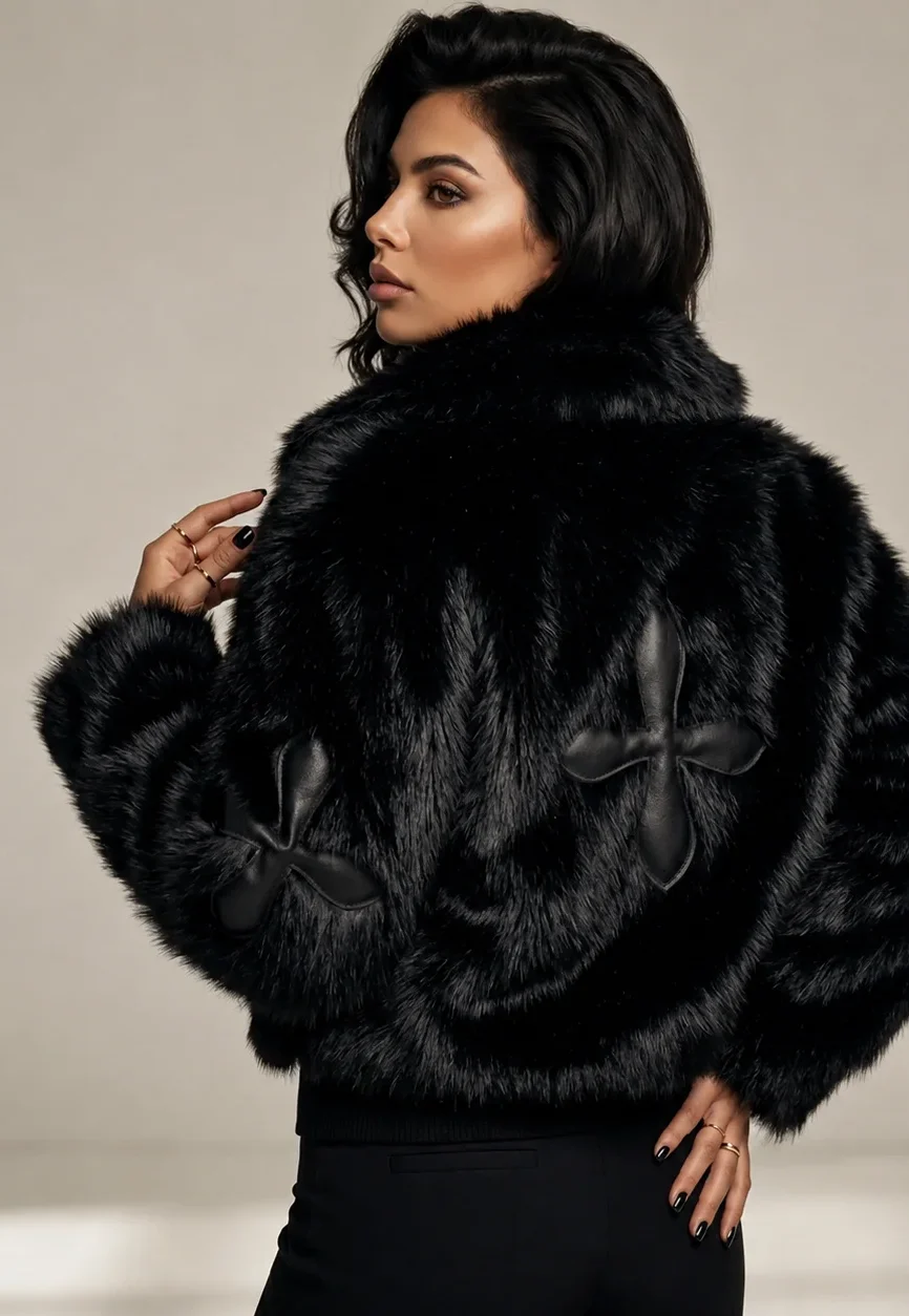 Black Faux Fur Cropped Jacket
