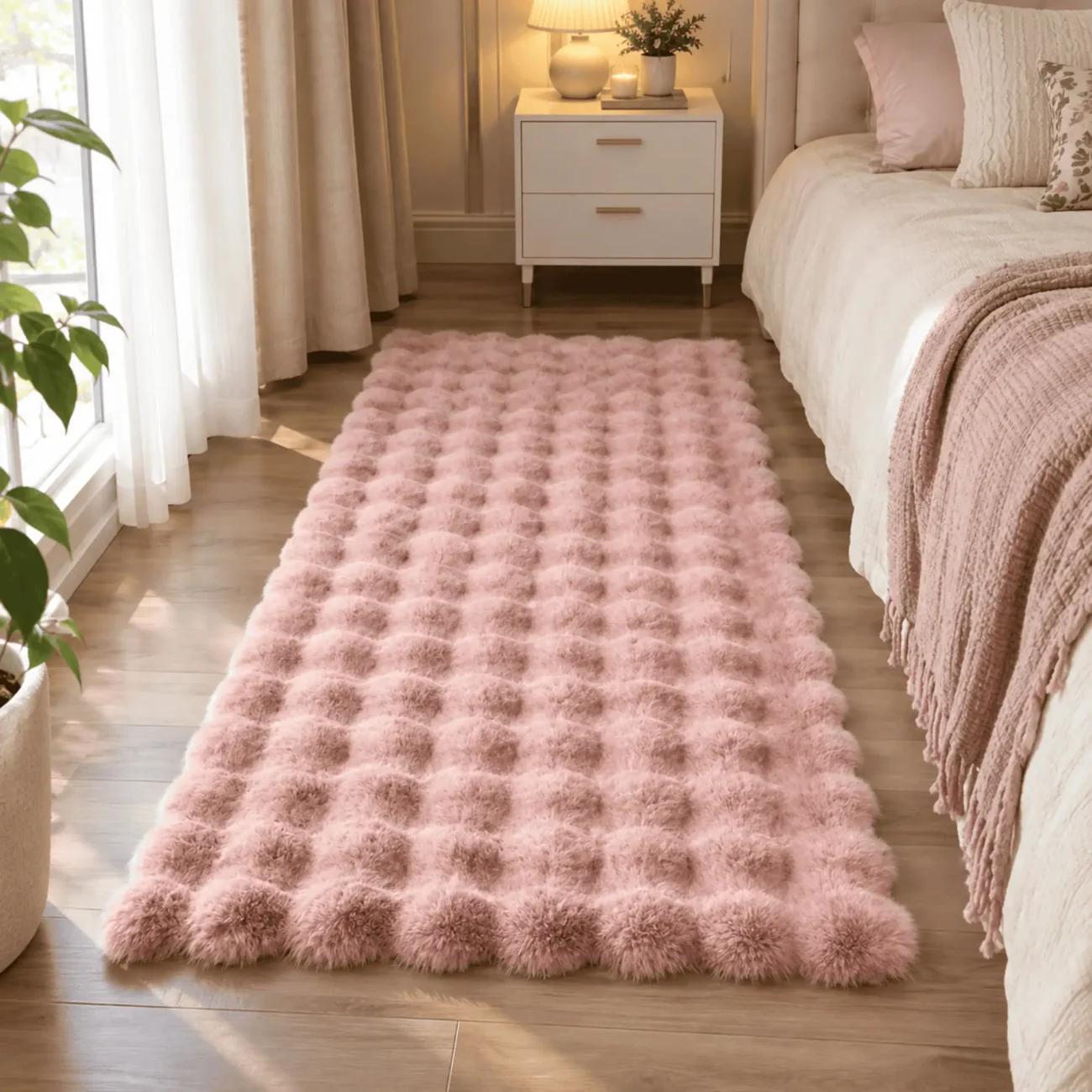 Green Faux Fur Rug - Soft Washable Area Rug for Bedroom