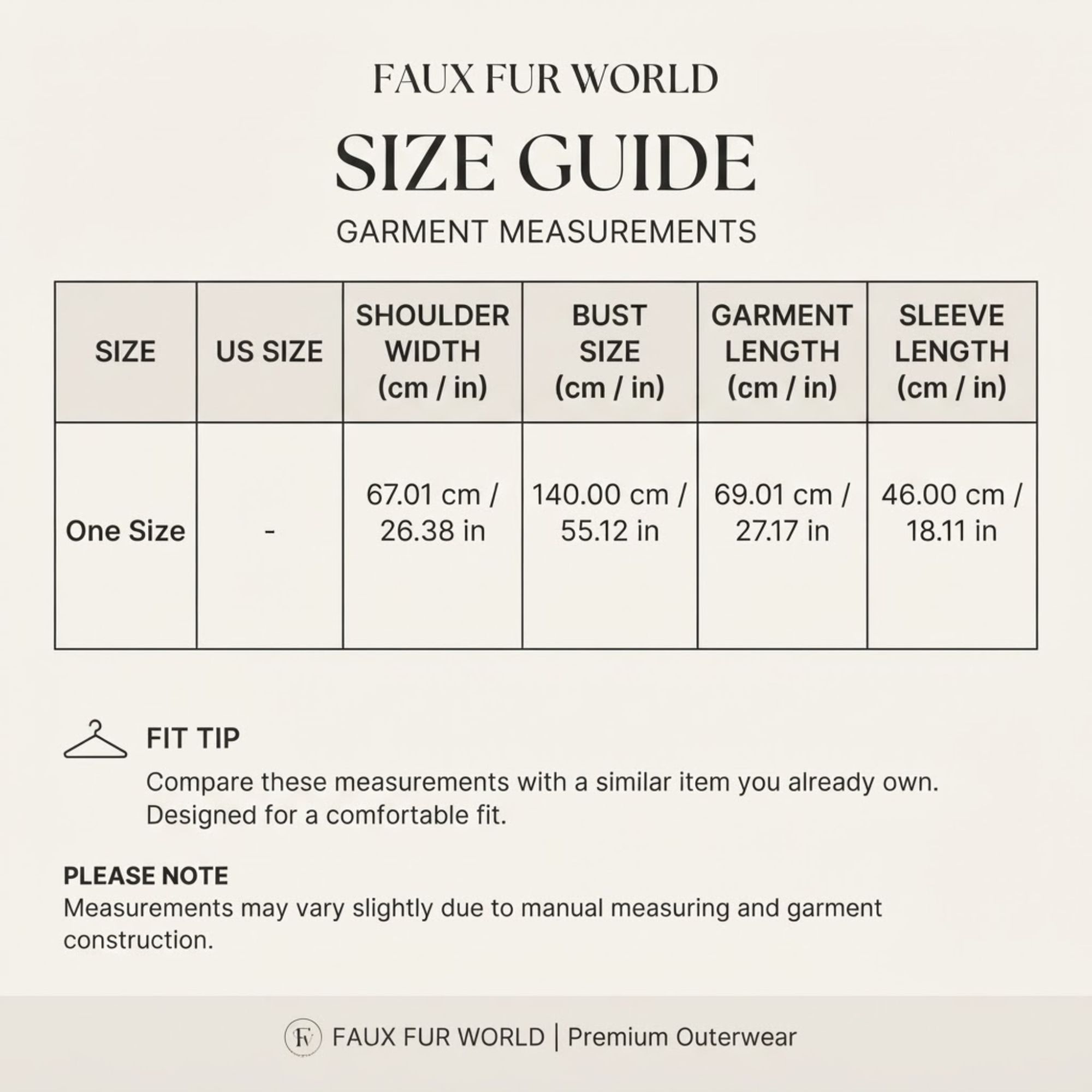 Women Faux Fur Coat - Rice White Loose Fit Winter Outerwear size chart