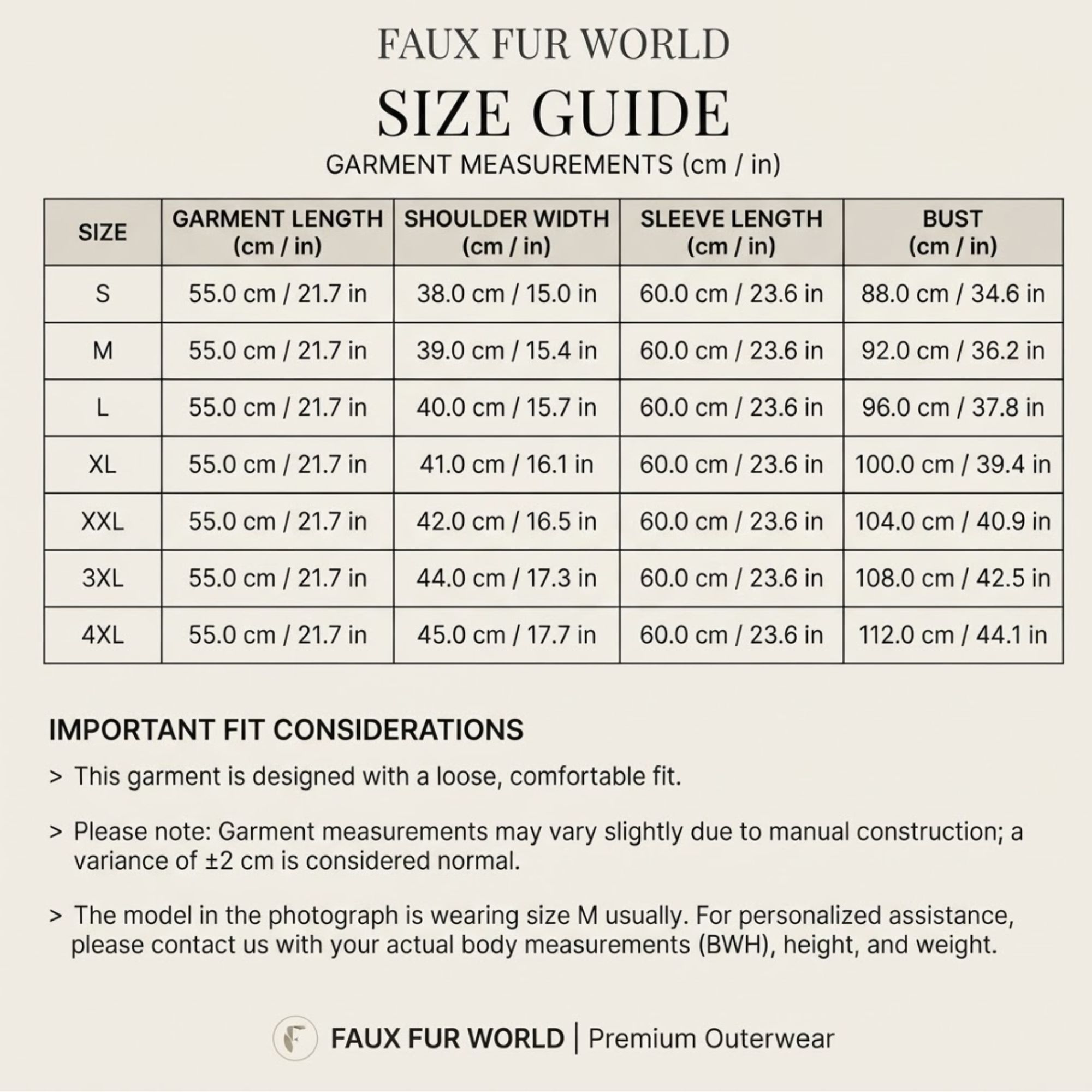 Faux Soft Fur Coat Women - Hooded Winter Jacket size chart