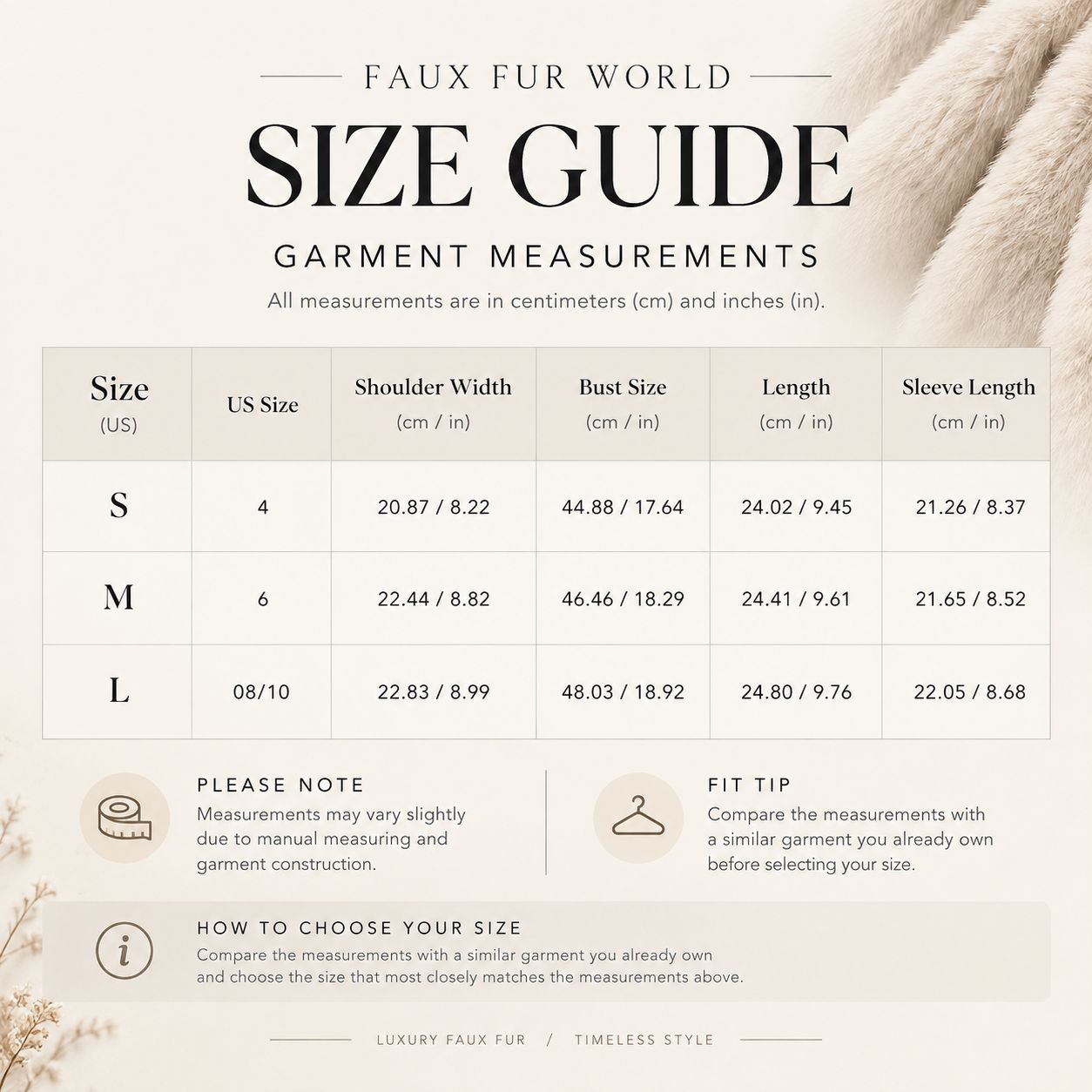 Solid Brown Faux Plush Fur Jacket Women | Fluffy Winter Coat | Warm Thick Plush Outerwear size chart