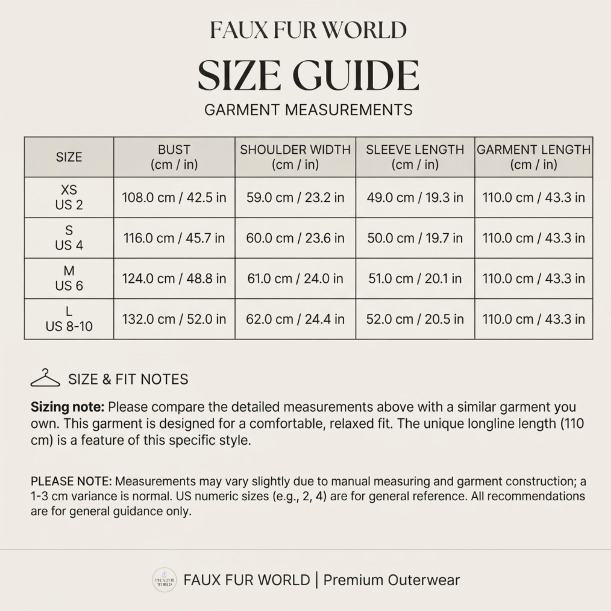 Long Faux Fur Coat Women - Oversized Shaggy Plush Winter Coat size chart