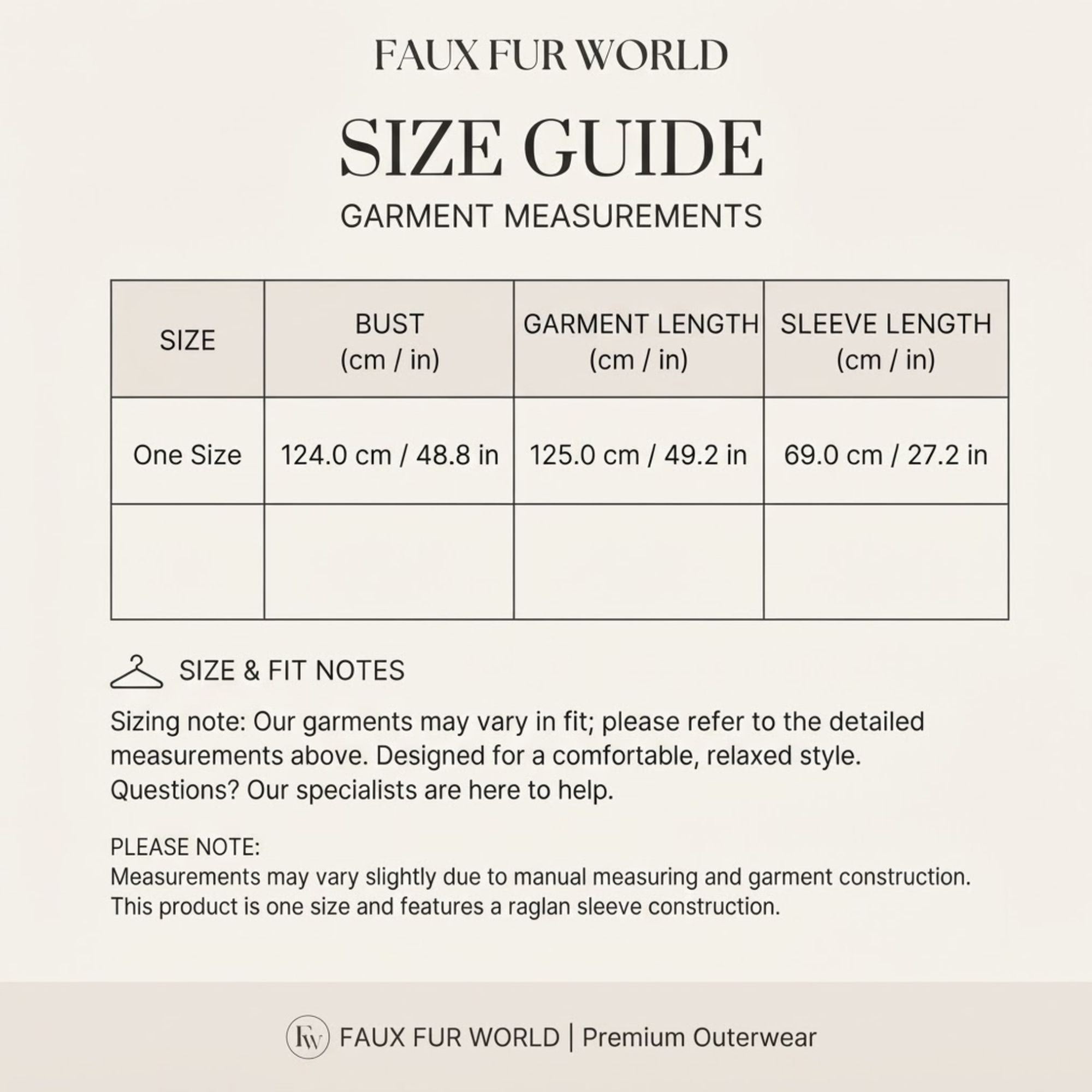 Faux Fur Coat for Women - Spotted Plush Winter Jacket size chart