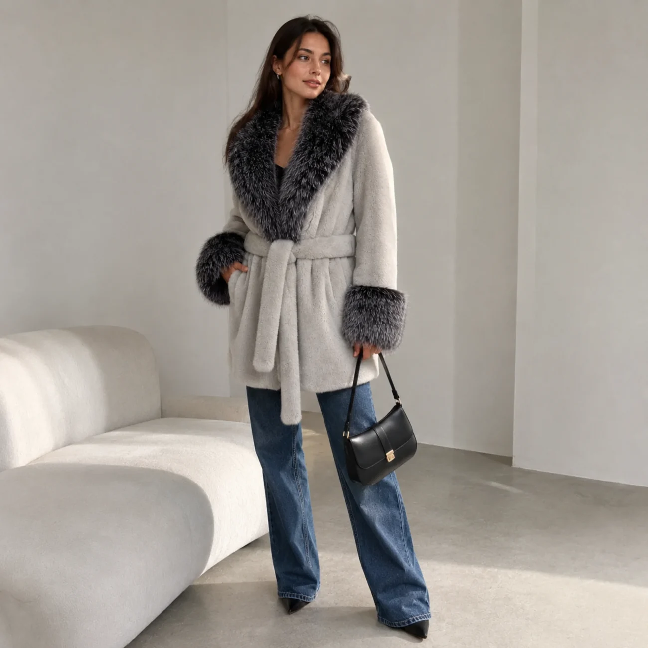 Coat With the Fur - Women's Long Faux Fur Maxi Coat