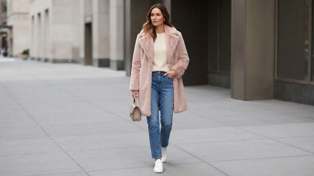 How to Style Pink Faux Fur Coat